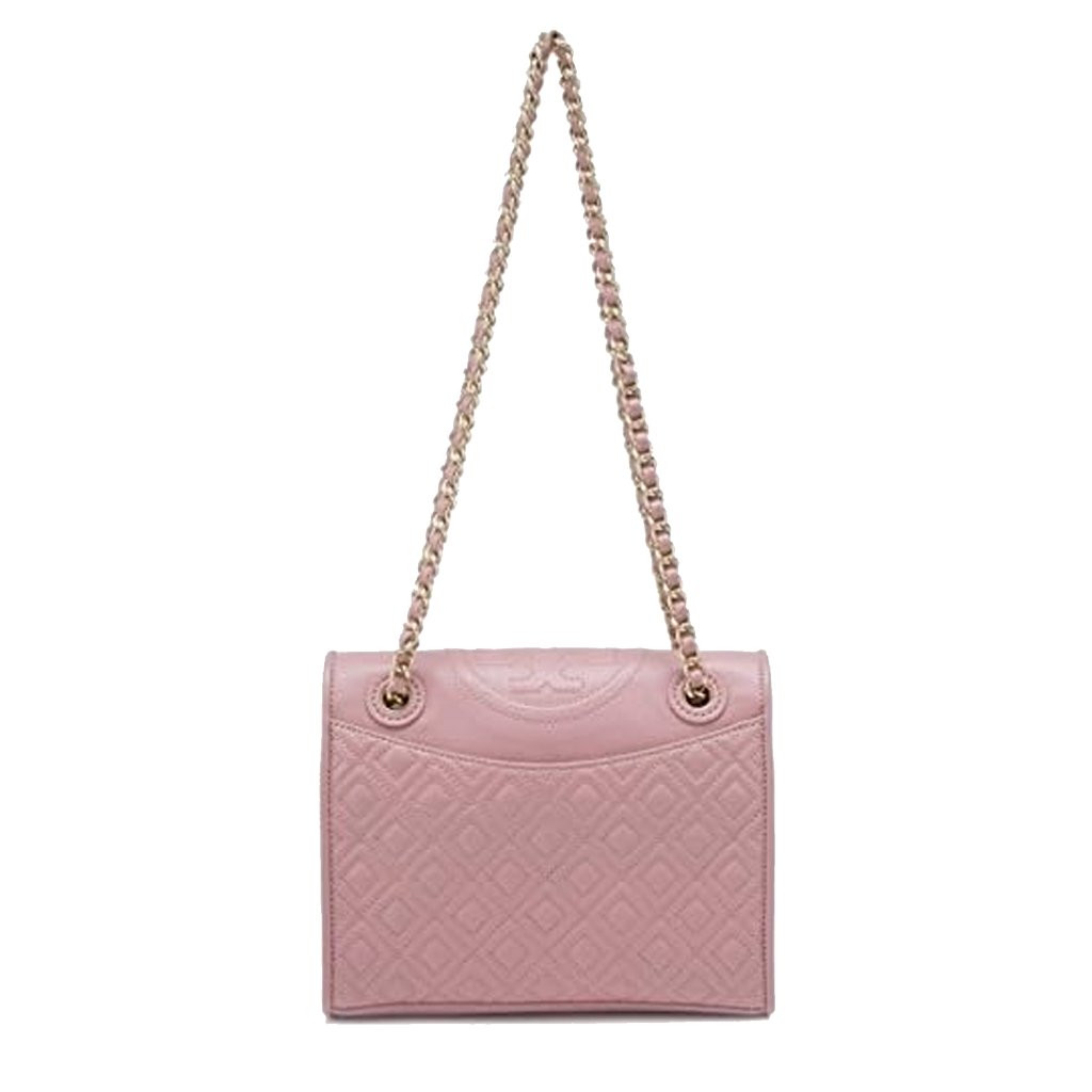Tory Burch Medium Fleming Shoulder Bag Gold Chain Pink Leather Handbag Purse New